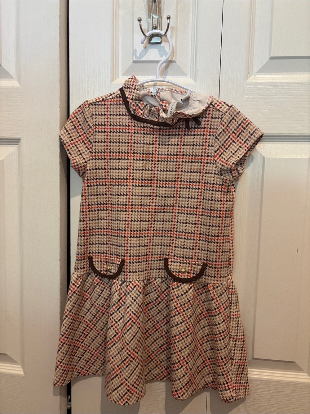 Janie and Jack Beige and Brown Plaid Ruffle-Collar Dress